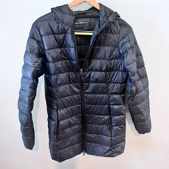 Eddie Bauer Womens Black Down‎ Insulated Puffer Jacket With Hood Size S - Picture 1 of 5
